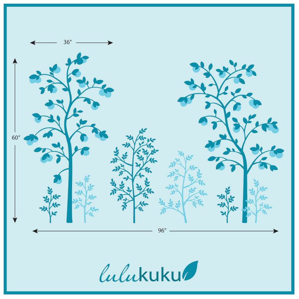 Chinoiserie Tree Wall Mural Turquoise Dimensions