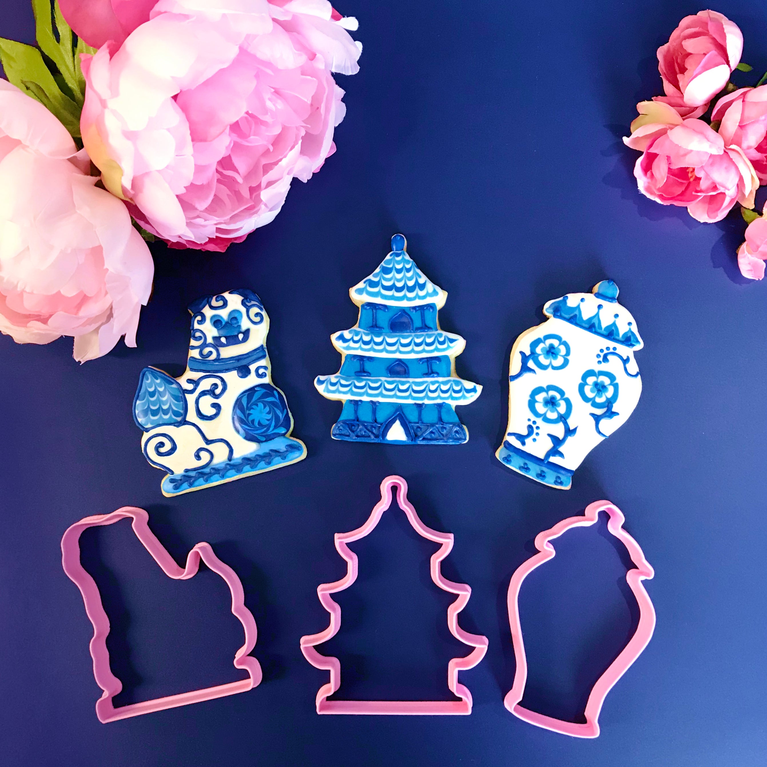 Chinoiserie Outline Cookie Cutters - Foo Dog - Pagoda - Ginger Jar