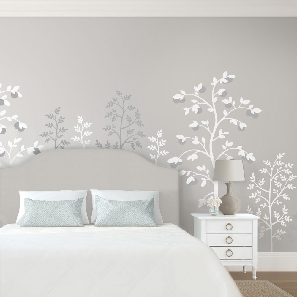 Chinoiserie Mural Gray Bedroom Wallpaper