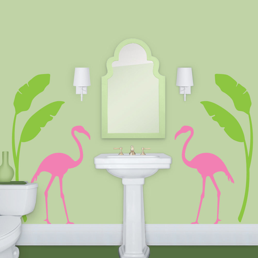 Flamingo Palm Bathroom Pink and Green